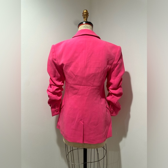 NWT Cinq à Sept Kris Crepe Blazer Jacket Ruched Sleeves Sz 0 pink azalea - Picture 7 of 14